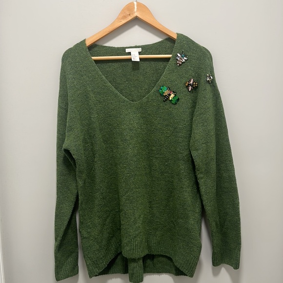 H&M Oversized Green Wool Blend Sweater Size XS - Picture 1 of 10